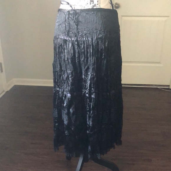 90’s Vintage Silky Crinkle Skirt Lace Ribbon Adjustable Size Medium M - Picture 4 of 11